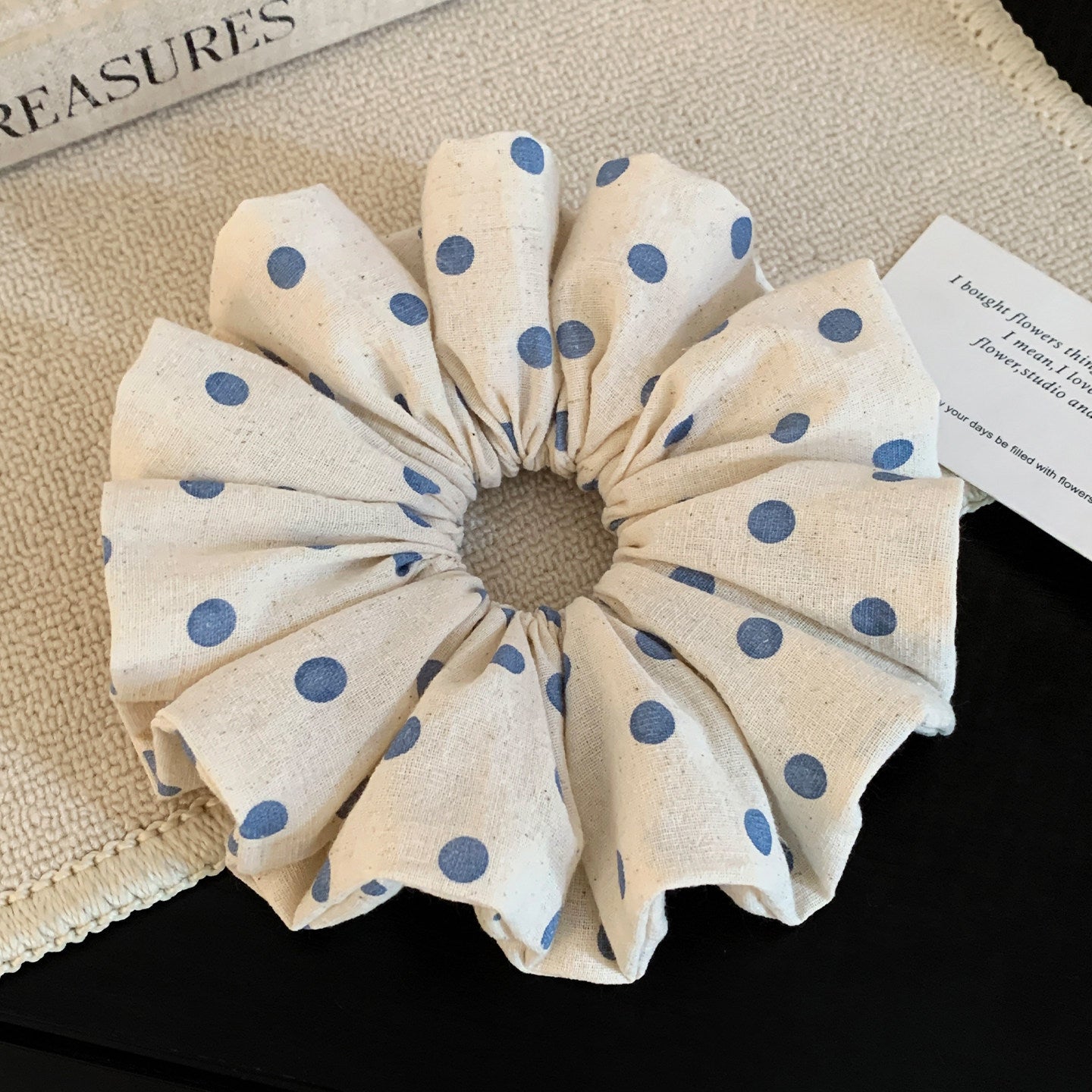 Polka Dots Scrunchie For Women In Beige, Cloth Material, Perfect For Autumn Hair Accessories
