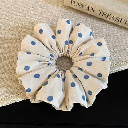 Polka Dots Scrunchie For Women In Beige, Cloth Material, Perfect For Autumn Hair Accessories