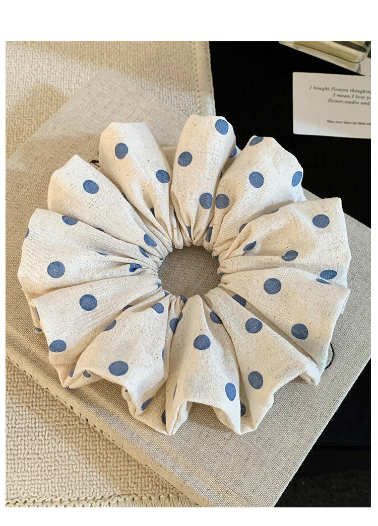 Polka Dots Scrunchie For Women In Beige, Cloth Material, Perfect For Autumn Hair Accessories