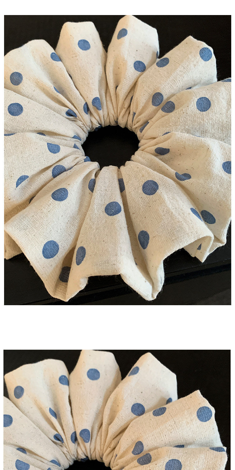 Polka Dots Scrunchie For Women In Beige, Cloth Material, Perfect For Autumn Hair Accessories