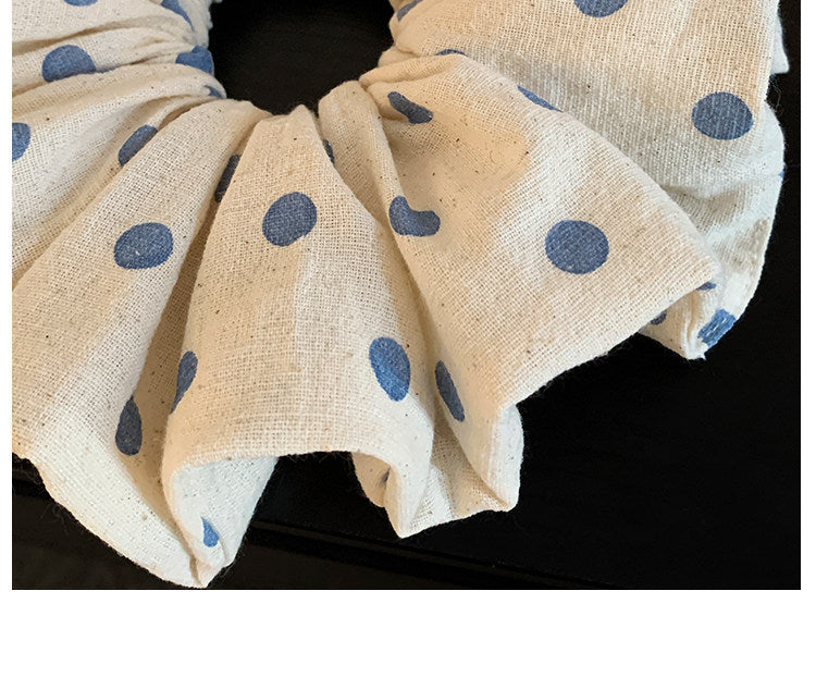 Polka Dots Scrunchie For Women In Beige, Cloth Material, Perfect For Autumn Hair Accessories