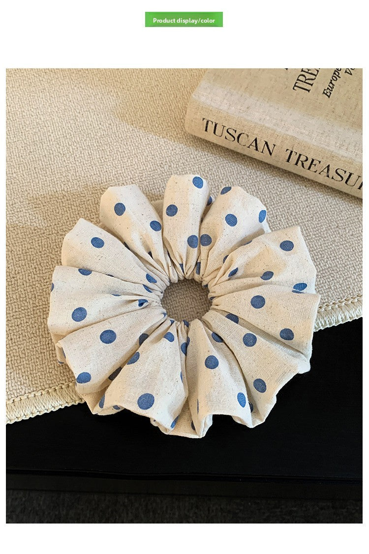 Polka Dots Scrunchie For Women In Beige, Cloth Material, Perfect For Autumn Hair Accessories