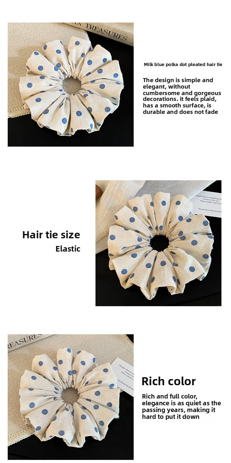 Polka Dots Scrunchie For Women In Beige, Cloth Material, Perfect For Autumn Hair Accessories