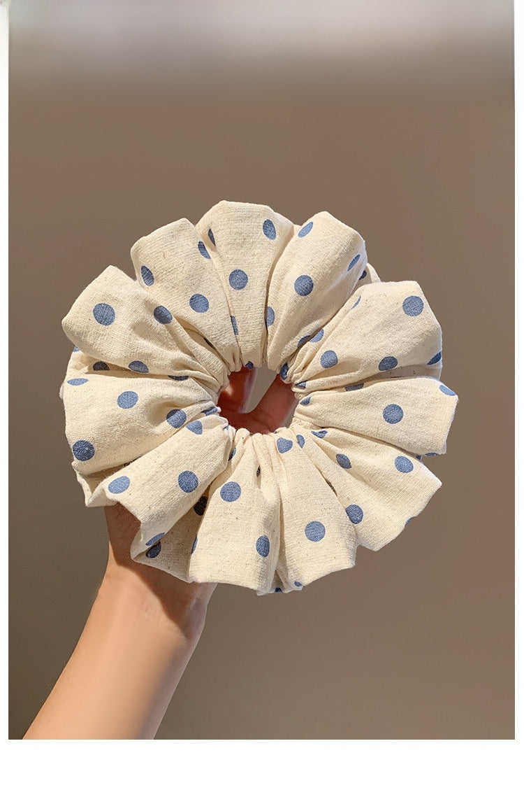 Polka Dots Scrunchie For Women In Beige, Cloth Material, Perfect For Autumn Hair Accessories