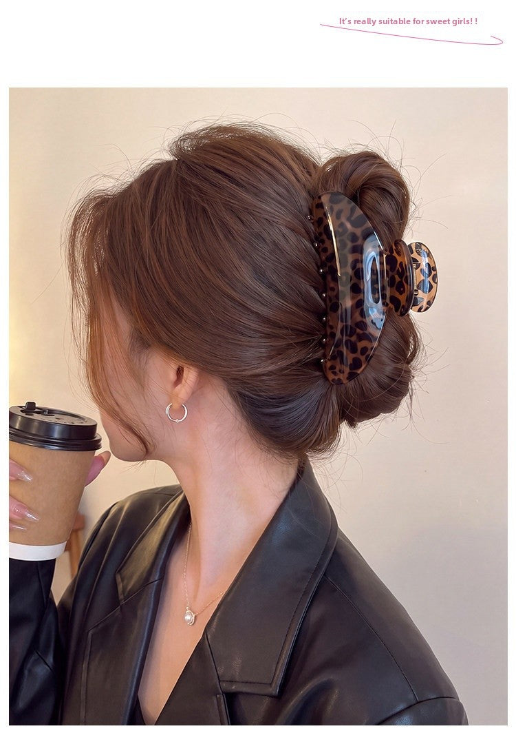French Style Leopard Print Hair Claws For Women Made Of Acetic Acid Sheets, Perfect For Autumn And Winter
