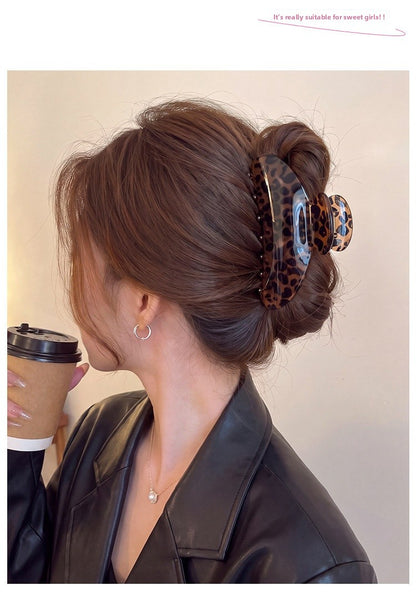 French Style Leopard Print Hair Claws For Women Made Of Acetic Acid Sheets, Perfect For Autumn And Winter