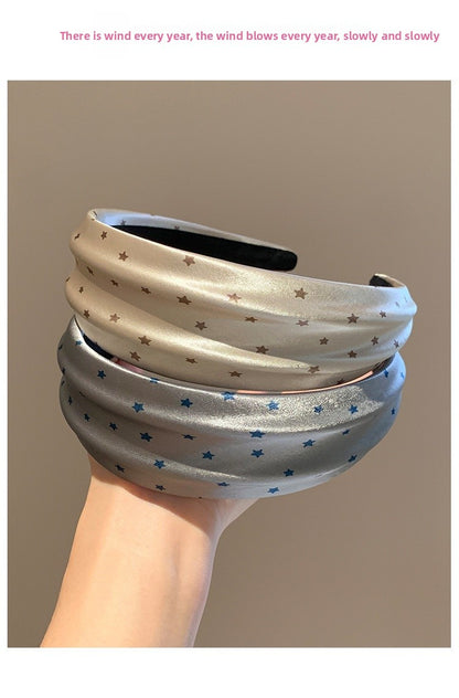 Star Hair Band For Women In Satin Material, Grey Color, Perfect For Summer