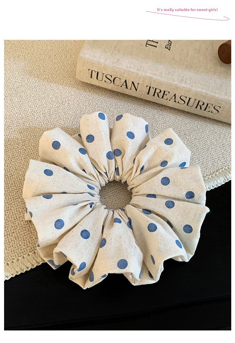 Polka Dots Scrunchie For Women In Beige, Cloth Material, Perfect For Autumn Hair Accessories