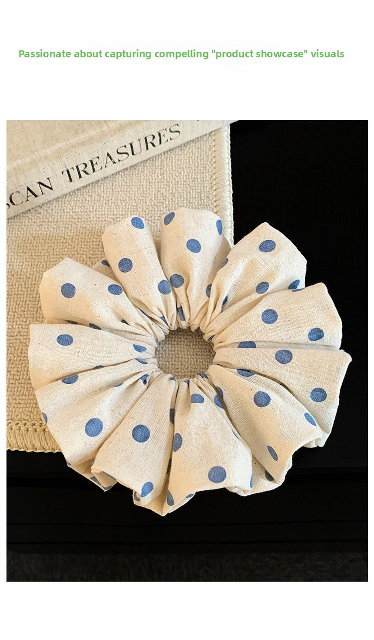 Polka Dots Scrunchie For Women In Beige, Cloth Material, Perfect For Autumn Hair Accessories