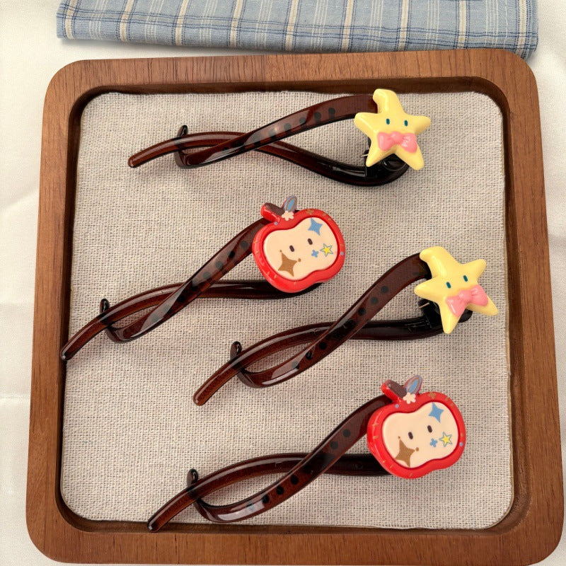 Apple Sweet Style Hair Claws For Women Made Of Resin, Available In Yellow Hairpin