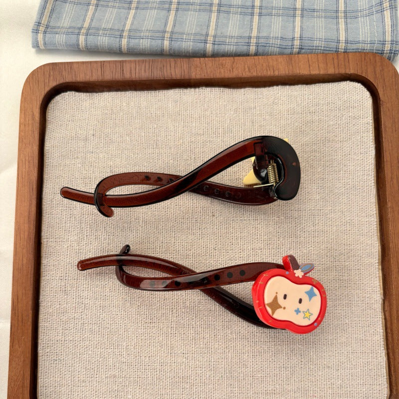 Apple Sweet Style Hair Claws For Women Made Of Resin, Available In Yellow Hairpin
