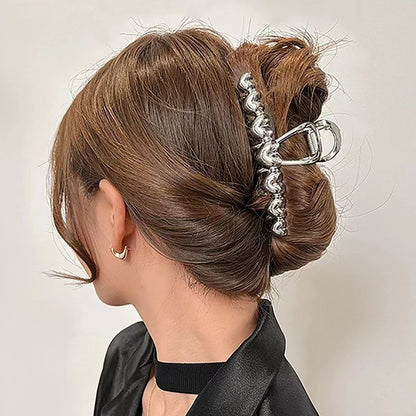 Shark Simple Style Hair Claws For Women In Silver, Made Of Durable Zinc Alloy Hairpin