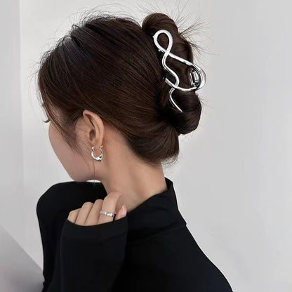 Shark Simple Style Hair Claws For Women In Silver, Made Of Durable Zinc Alloy Hairpin