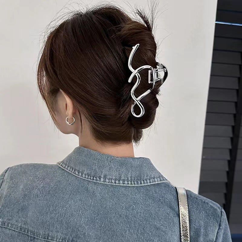 Shark Simple Style Hair Claws For Women In Silver, Made Of Durable Zinc Alloy Hairpin