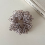 Pleated Mesh Scrunchie - Apricot Leopard Print