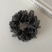 Pleated Mesh Scrunchie - Coffee Leopard Print