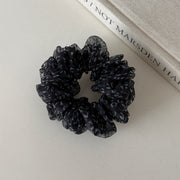Pleated Mesh Scrunchie - Black Leopard Print