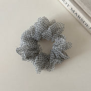 Pleated Mesh Scrunchie - White Dots