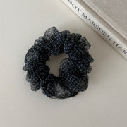 Pleated Mesh Scrunchie - Black Dots