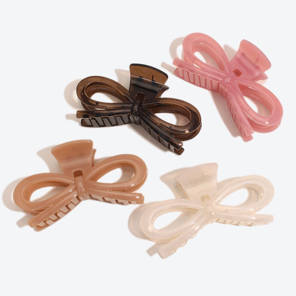 Simple Style Bow Tie Hair Claws For Women In Natural Pink, Winter Hairpin Accessory