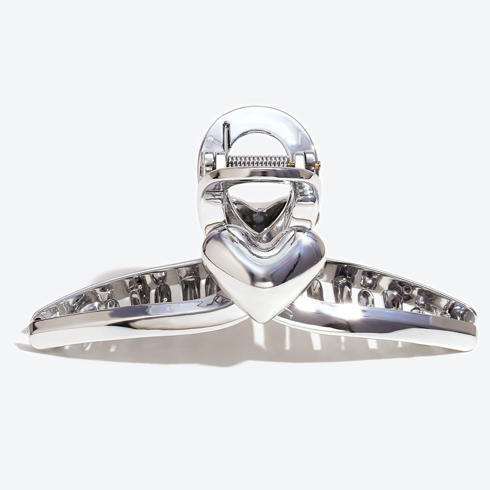 Heart Shape Hair Claws For Women In Silver, Perfect Hairpin Accessory For Summer