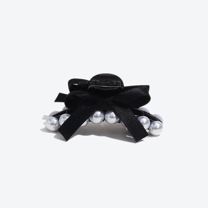 French Style Bow Tie Hair Claws For Women In Dyed Black With Artificial Pearl Inlay, Perfect For Autumn