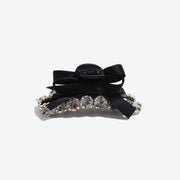 Simple and Elegant Black Double-Sided Bow Hair Clip - Diamond-Studded