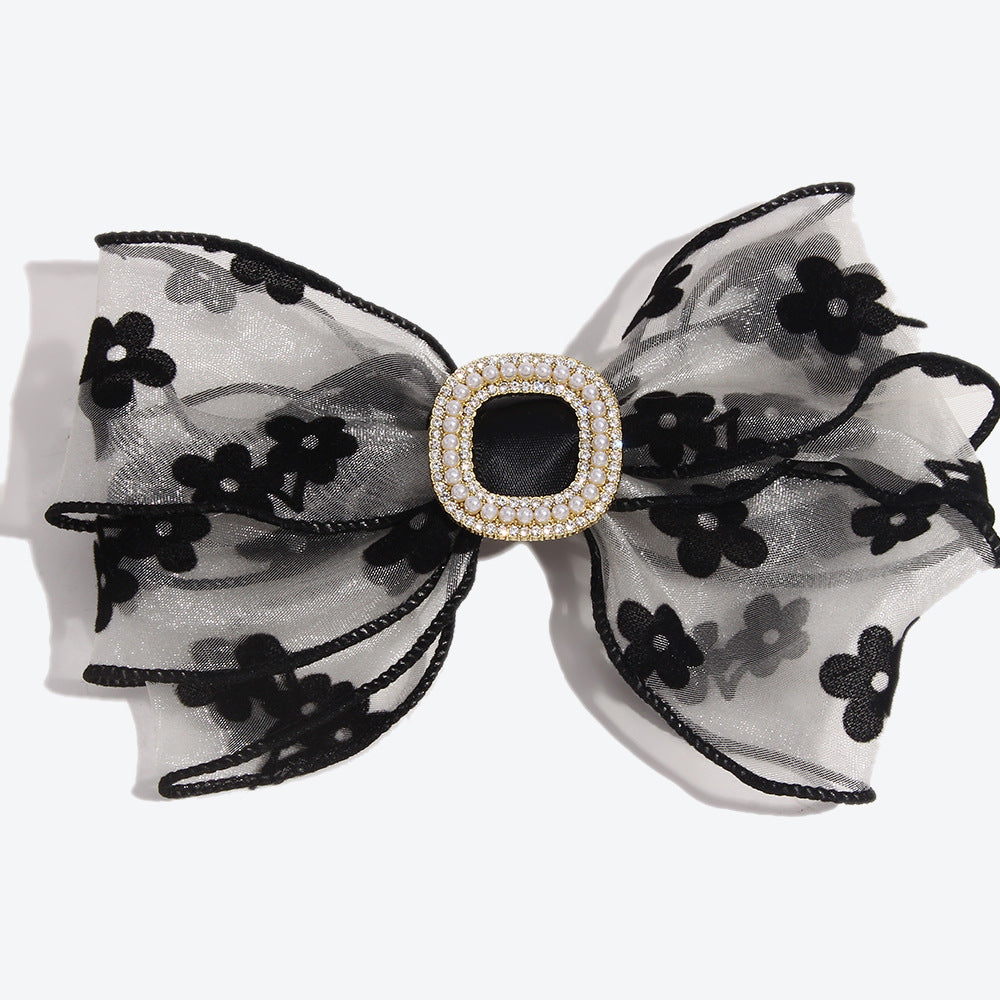 Sweet Pearl Hairpin For Women Made With Gauze, Featuring Dyed Black Color