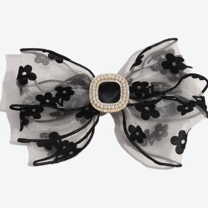 Sweet Pearl Hairpin For Women Made With Gauze, Featuring Dyed Black Color