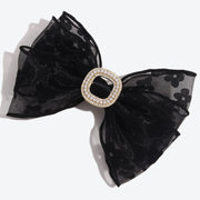 Pearl Bow Embroidered Hair Clip - Black