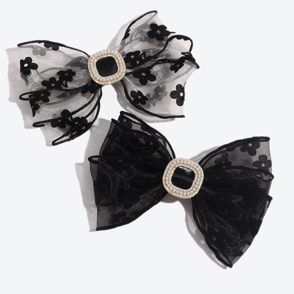 Sweet Pearl Hairpin For Women Made With Gauze, Featuring Dyed Black Color