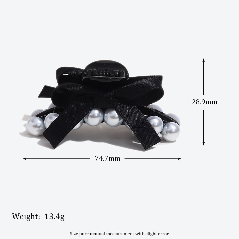 French Style Bow Tie Hair Claws For Women In Dyed Black With Artificial Pearl Inlay, Perfect For Autumn