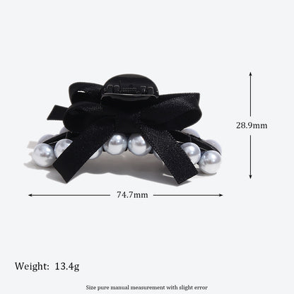 French Style Bow Tie Hair Claws For Women In Dyed Black With Artificial Pearl Inlay, Perfect For Autumn