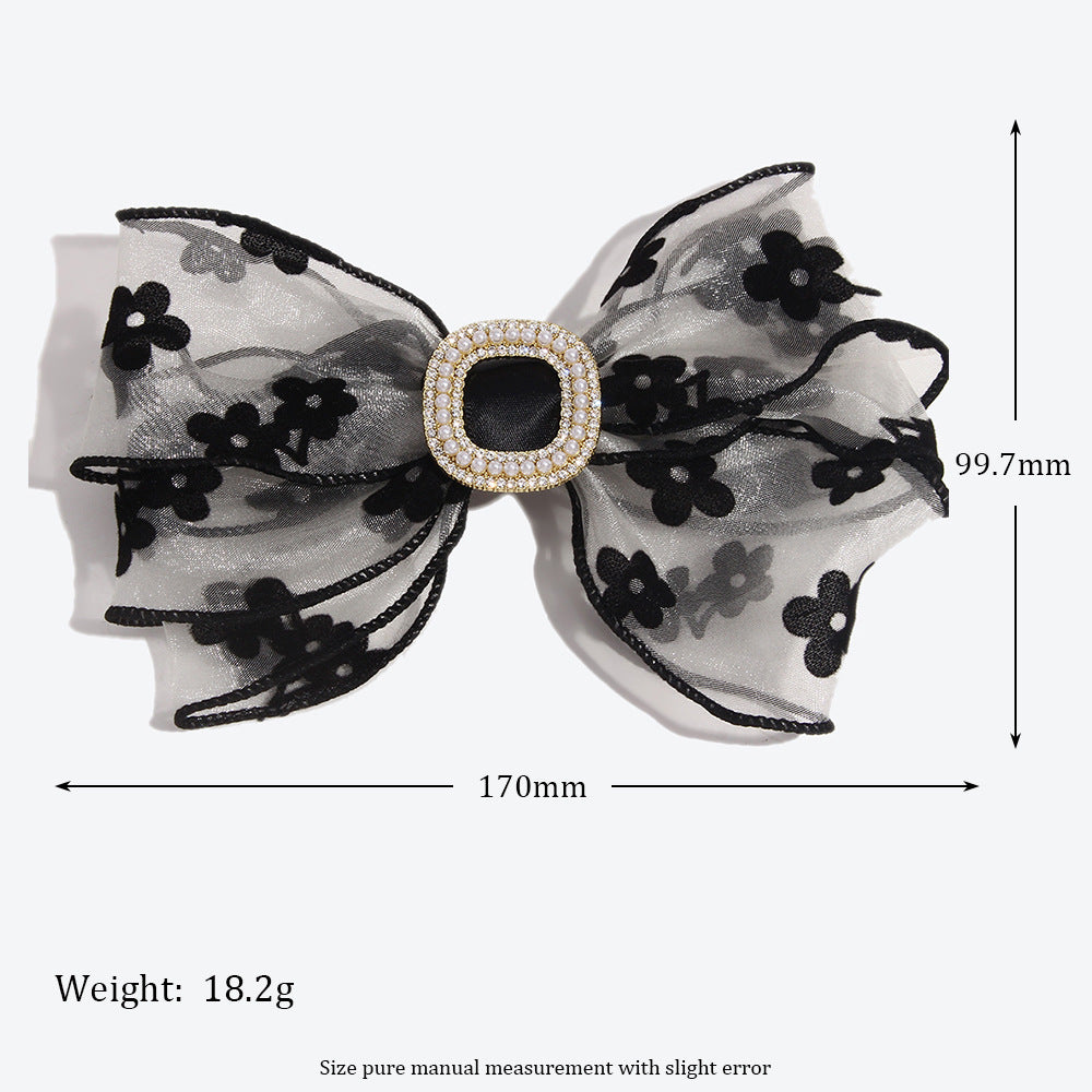 Sweet Pearl Hairpin For Women Made With Gauze, Featuring Dyed Black Color