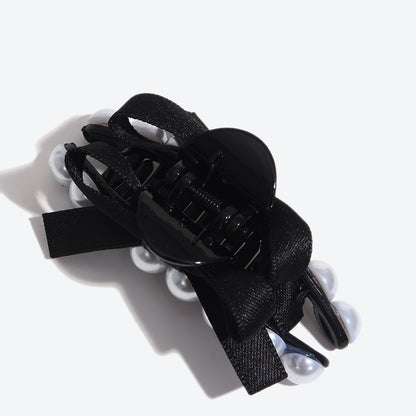 French Style Bow Tie Hair Claws For Women In Dyed Black With Artificial Pearl Inlay, Perfect For Autumn