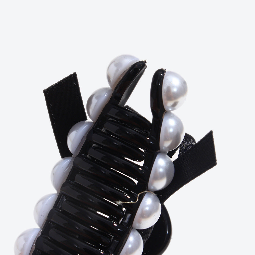 French Style Bow Tie Hair Claws For Women In Dyed Black With Artificial Pearl Inlay, Perfect For Autumn
