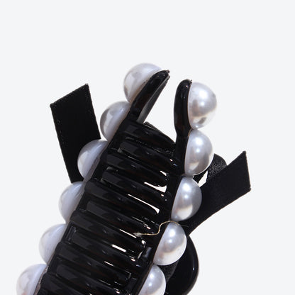 French Style Bow Tie Hair Claws For Women In Dyed Black With Artificial Pearl Inlay, Perfect For Autumn