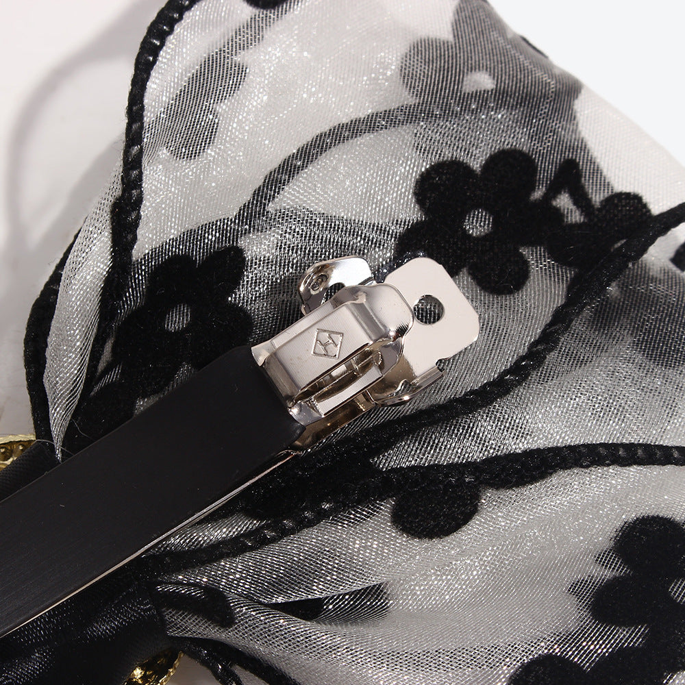 Sweet Pearl Hairpin For Women Made With Gauze, Featuring Dyed Black Color