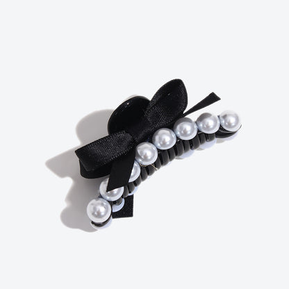 French Style Bow Tie Hair Claws For Women In Dyed Black With Artificial Pearl Inlay, Perfect For Autumn
