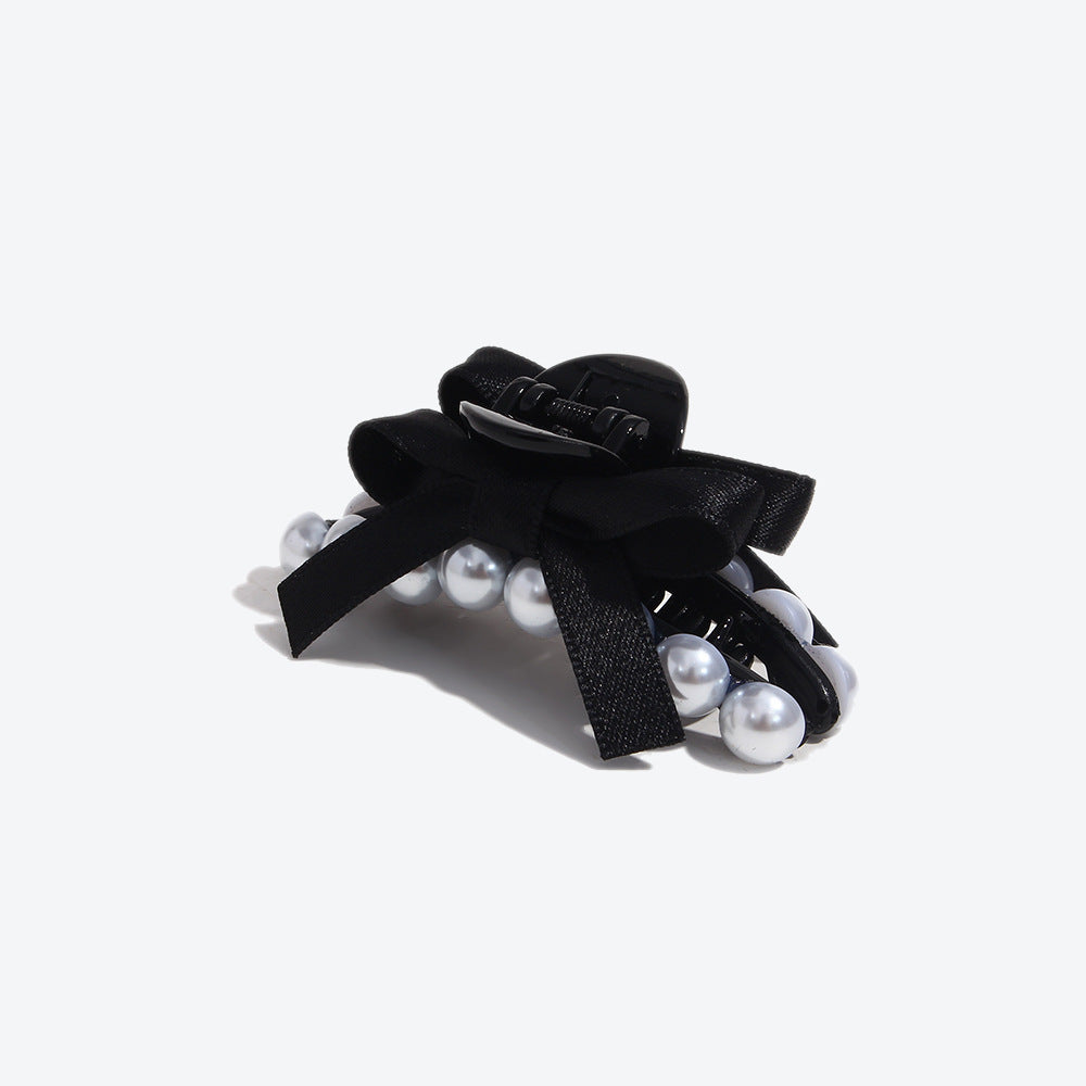 French Style Bow Tie Hair Claws For Women In Dyed Black With Artificial Pearl Inlay, Perfect For Autumn
