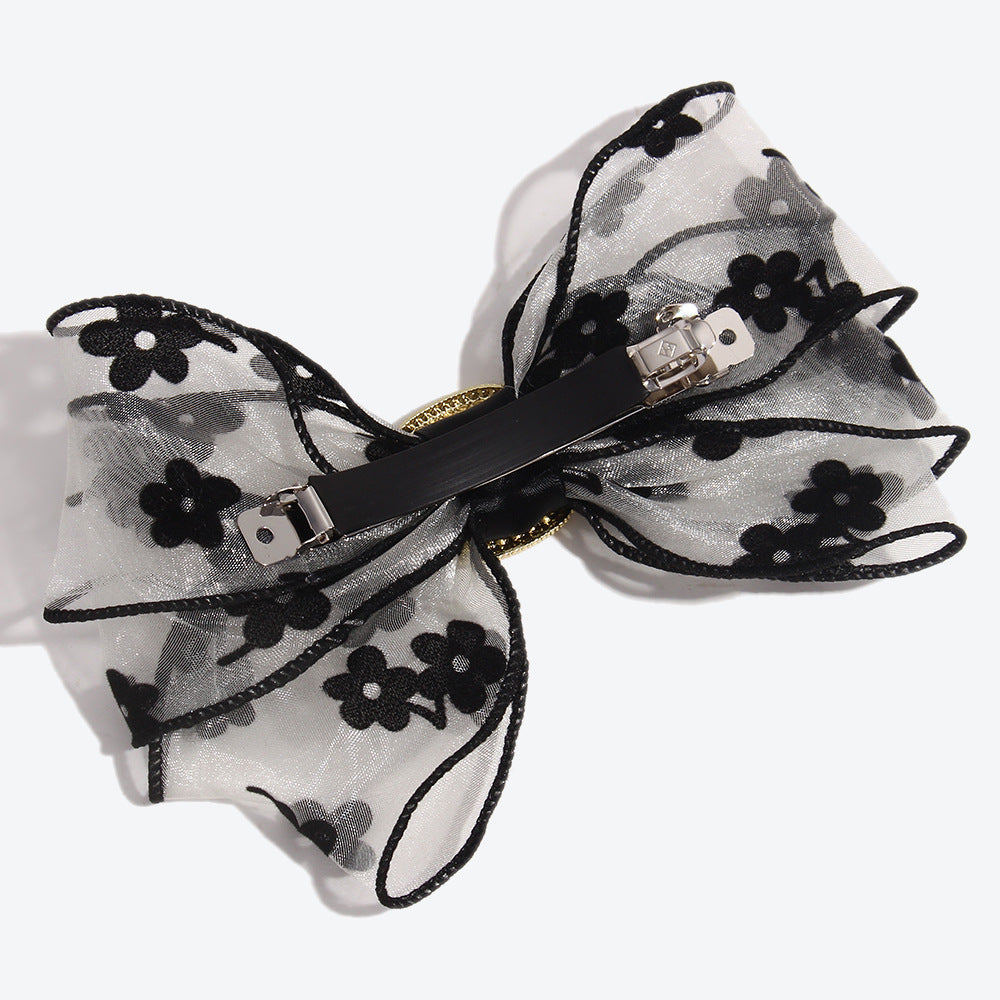 Sweet Pearl Hairpin For Women Made With Gauze, Featuring Dyed Black Color