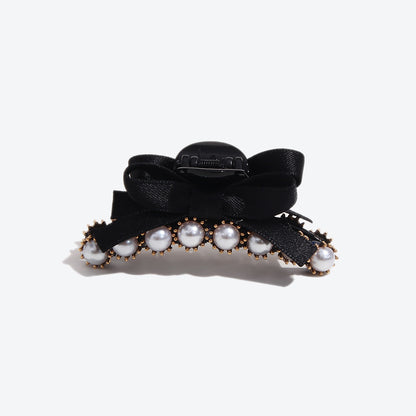 French Style Bow Tie Hair Claws For Women In Dyed Black With Artificial Pearl Inlay, Perfect For Autumn