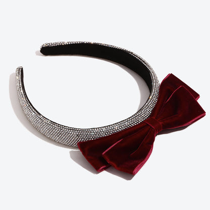 Bow Tie Spa Headband For Women In Dyed Black Cloth With Rhinestones Embellishment