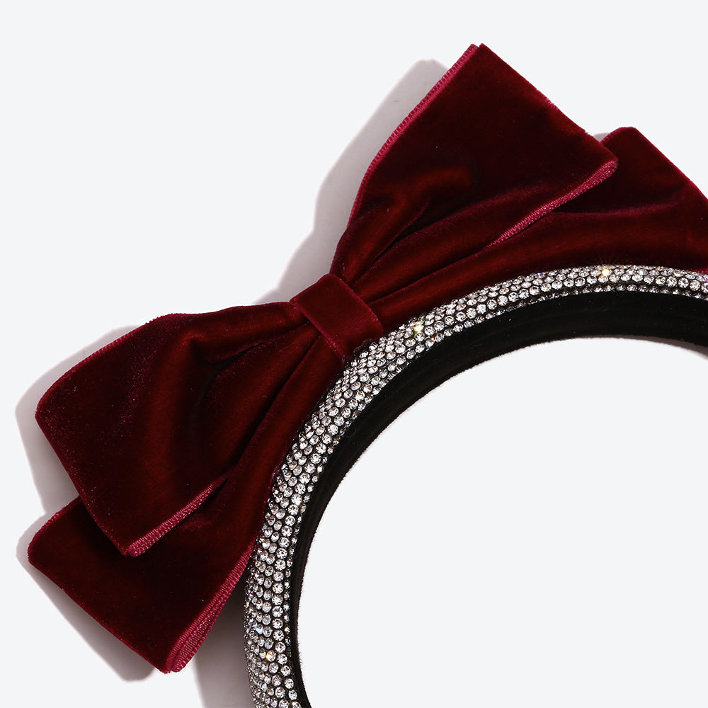 Bow Tie Spa Headband For Women In Dyed Black Cloth With Rhinestones Embellishment