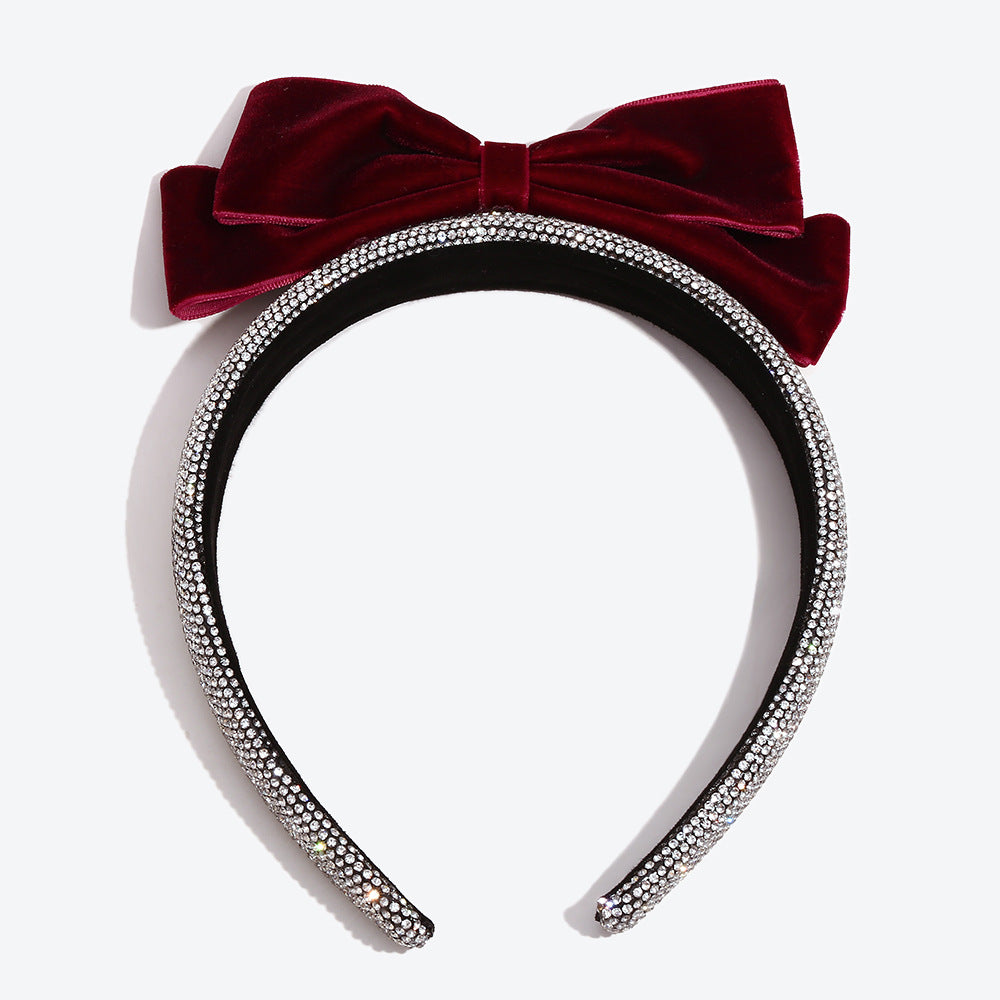 Bow Tie Spa Headband For Women In Dyed Black Cloth With Rhinestones Embellishment