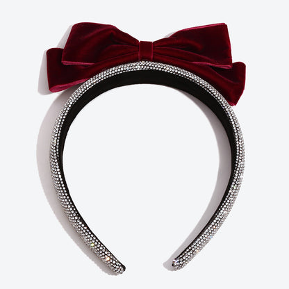 Bow Tie Spa Headband For Women In Dyed Black Cloth With Rhinestones Embellishment