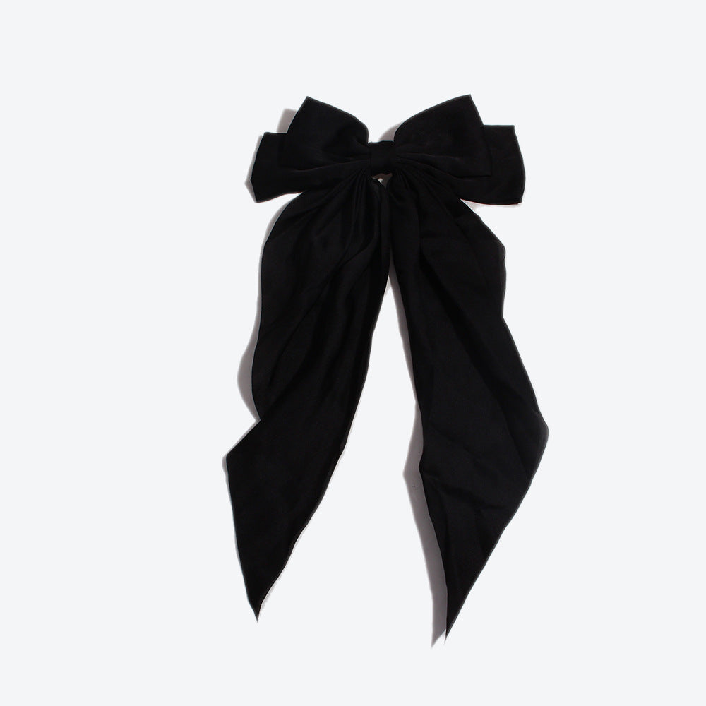 Princess Style Bow Tie Hairpin For Women In Dyed Black Satin, Perfect For Autumn