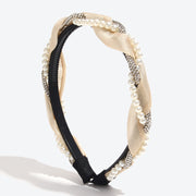 Simple and Elegant High-Crown Pearl and Rhinestone Lace Headband - White