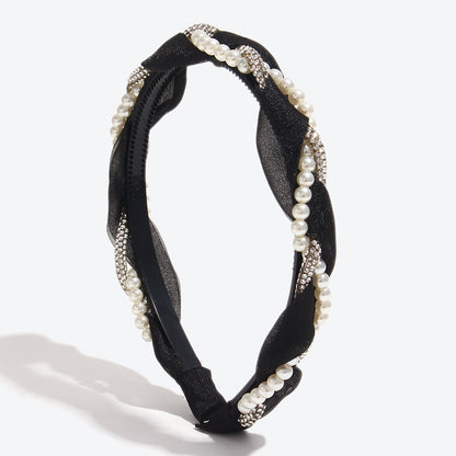 Twist Jewelry Headband For Women In White With Rhinestones, Stylish Commute Hair Accessory For Winter