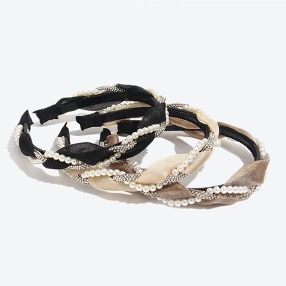 Twist Jewelry Headband For Women In White With Rhinestones, Stylish Commute Hair Accessory For Winter
